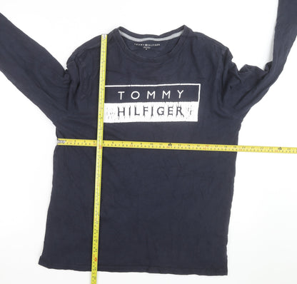 Tommy Hilfiger Men Blue Long Sleeve Crew Neck Cotton Top Size M