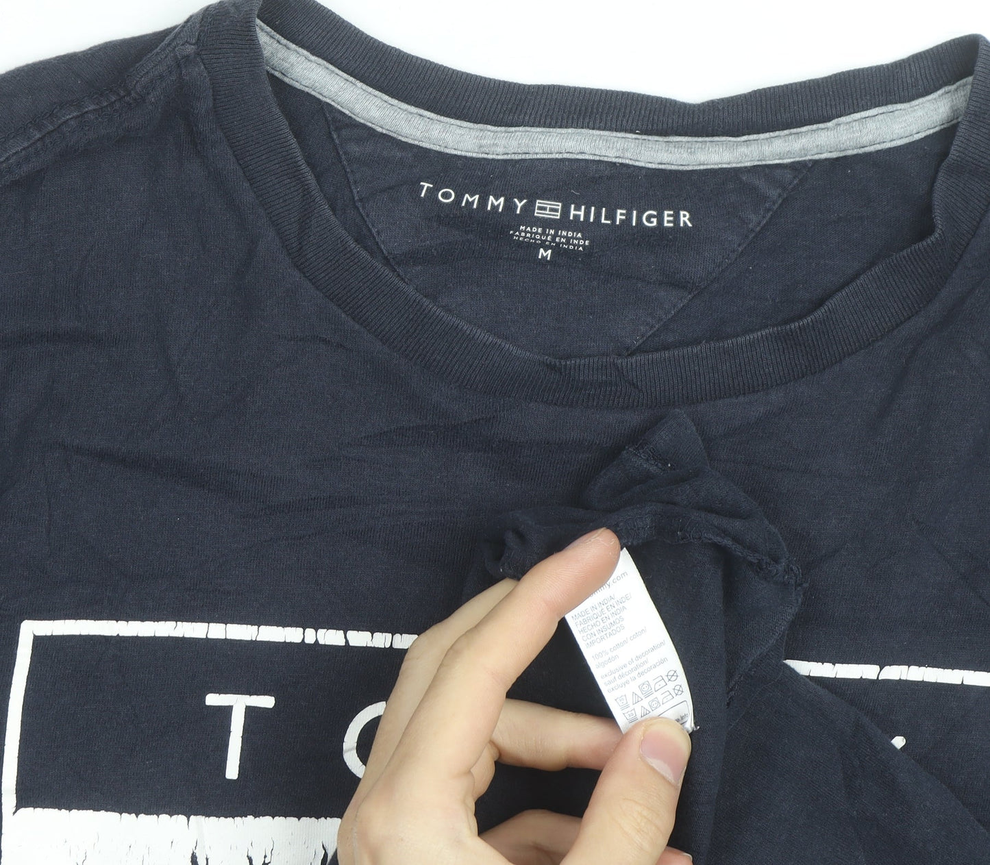 Tommy Hilfiger Men Blue Long Sleeve Crew Neck Cotton Top Size M