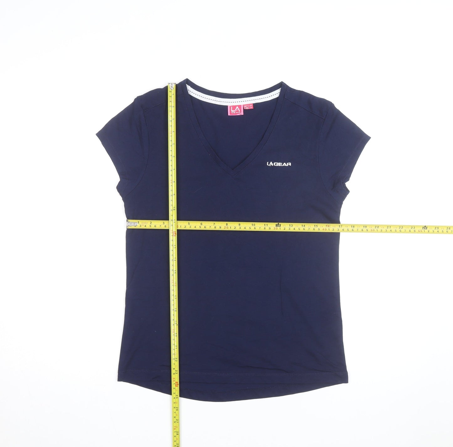 LA Gear Women's Blue V-Neck Cotton Blend T-Shirt UK 12