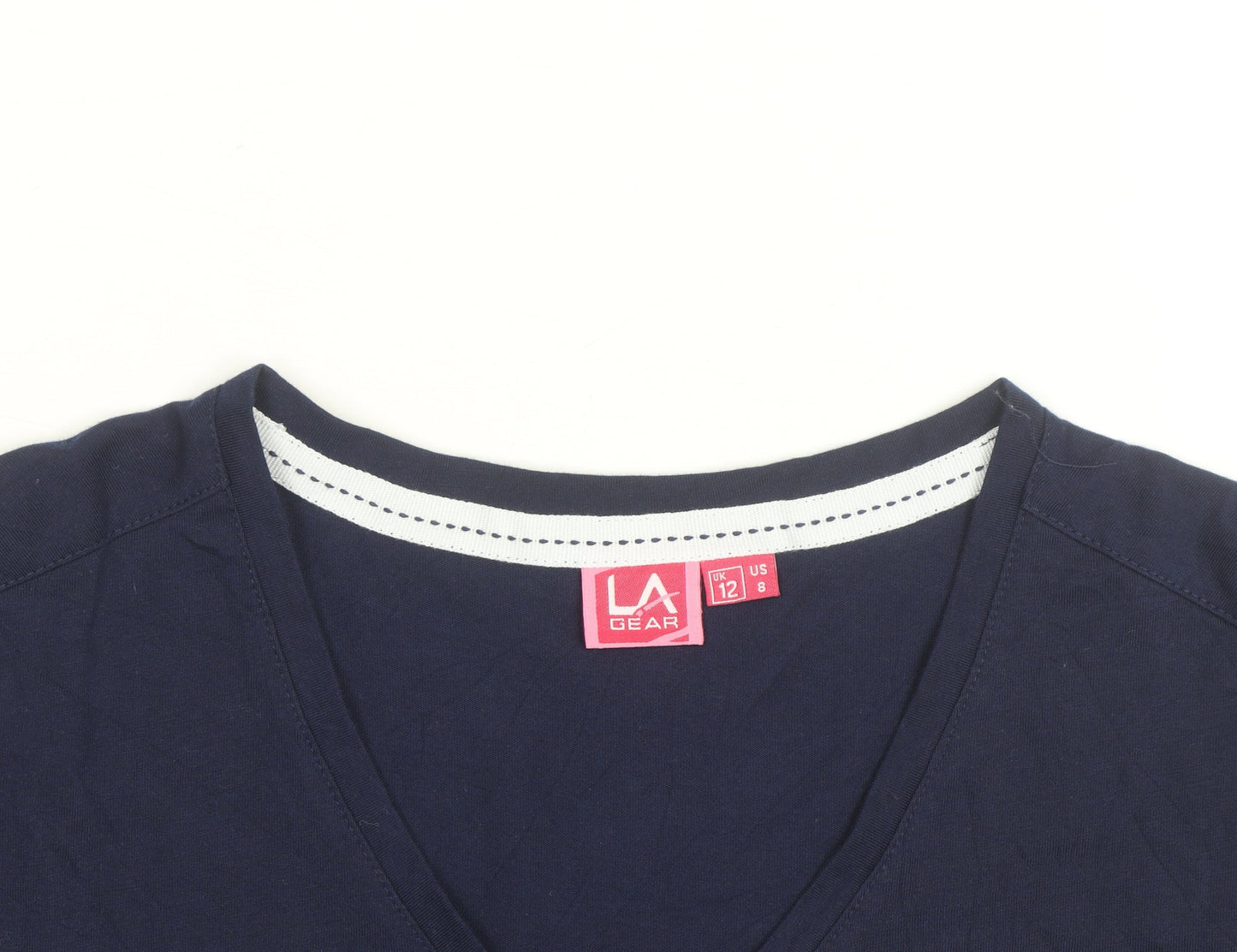 LA Gear Women's Blue V-Neck Cotton Blend T-Shirt UK 12