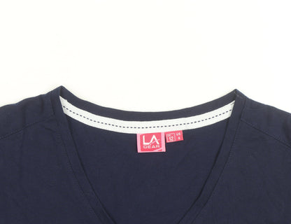 LA Gear Women's Blue V-Neck Cotton Blend T-Shirt UK 12