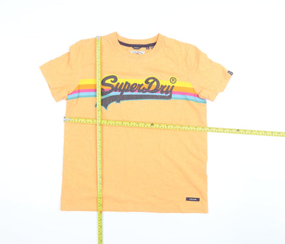 Superdry Women Orange Retro Logo T-Shirt UK 12 Short Sleeve Cotton