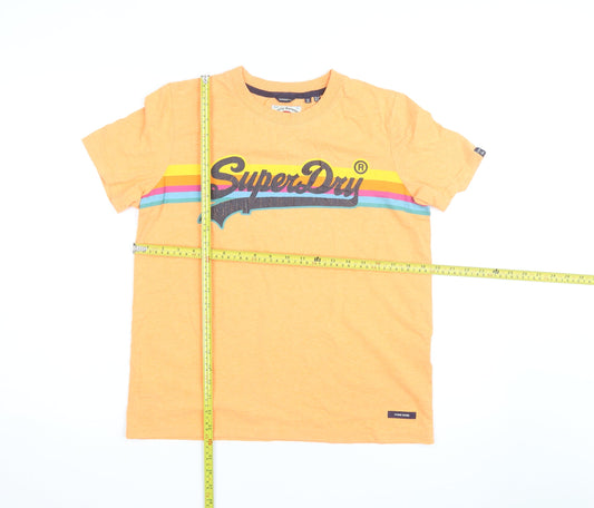 Superdry Women Orange Retro Logo T-Shirt UK 12 Short Sleeve Cotton