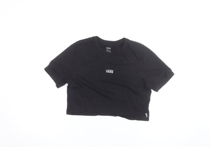Vans Women’s Black Cropped T-Shirt Small Casual Logo Crew Neck