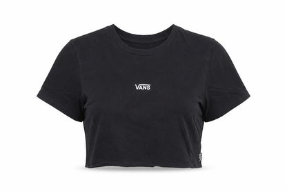 Vans Women’s Black Cropped T-Shirt Small Casual Logo Crew Neck