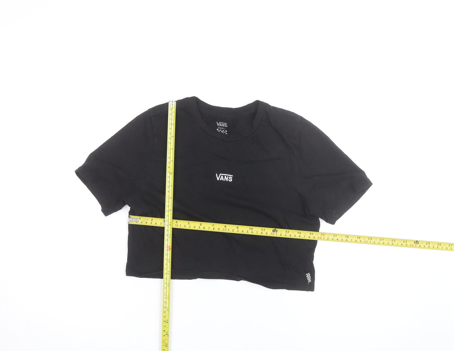 Vans Women’s Black Cropped T-Shirt Small Casual Logo Crew Neck