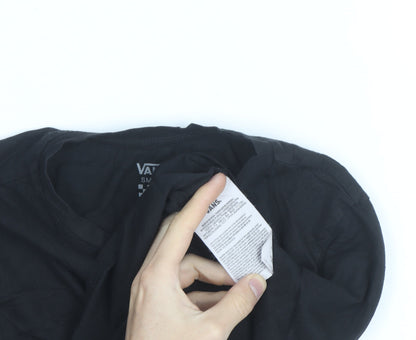 Vans Women’s Black Cropped T-Shirt Small Casual Logo Crew Neck