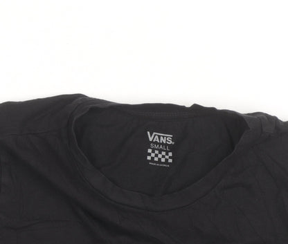 Vans Women’s Black Cropped T-Shirt Small Casual Logo Crew Neck