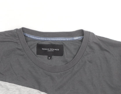 Serge Denimes Mens Grey Colourblock Graphic Print Cotton T-Shirt XL