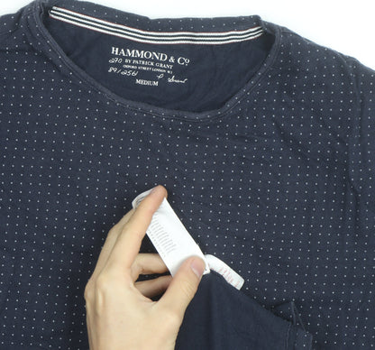 Hammond & Co. Men’s Navy Polka Dot Crew Neck Cotton T-Shirt Medium
