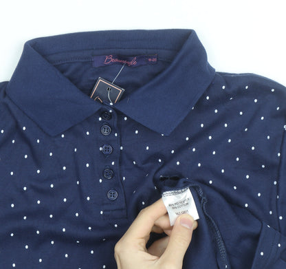 Beaumonde Womens Blue Polka Dot Collared Polo Shirt Size 18
