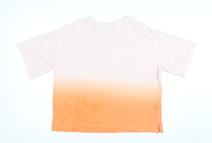 Marks and Spencer Womens Pink Orange Ombre Hawaii Cotton T-Shirt Size 14