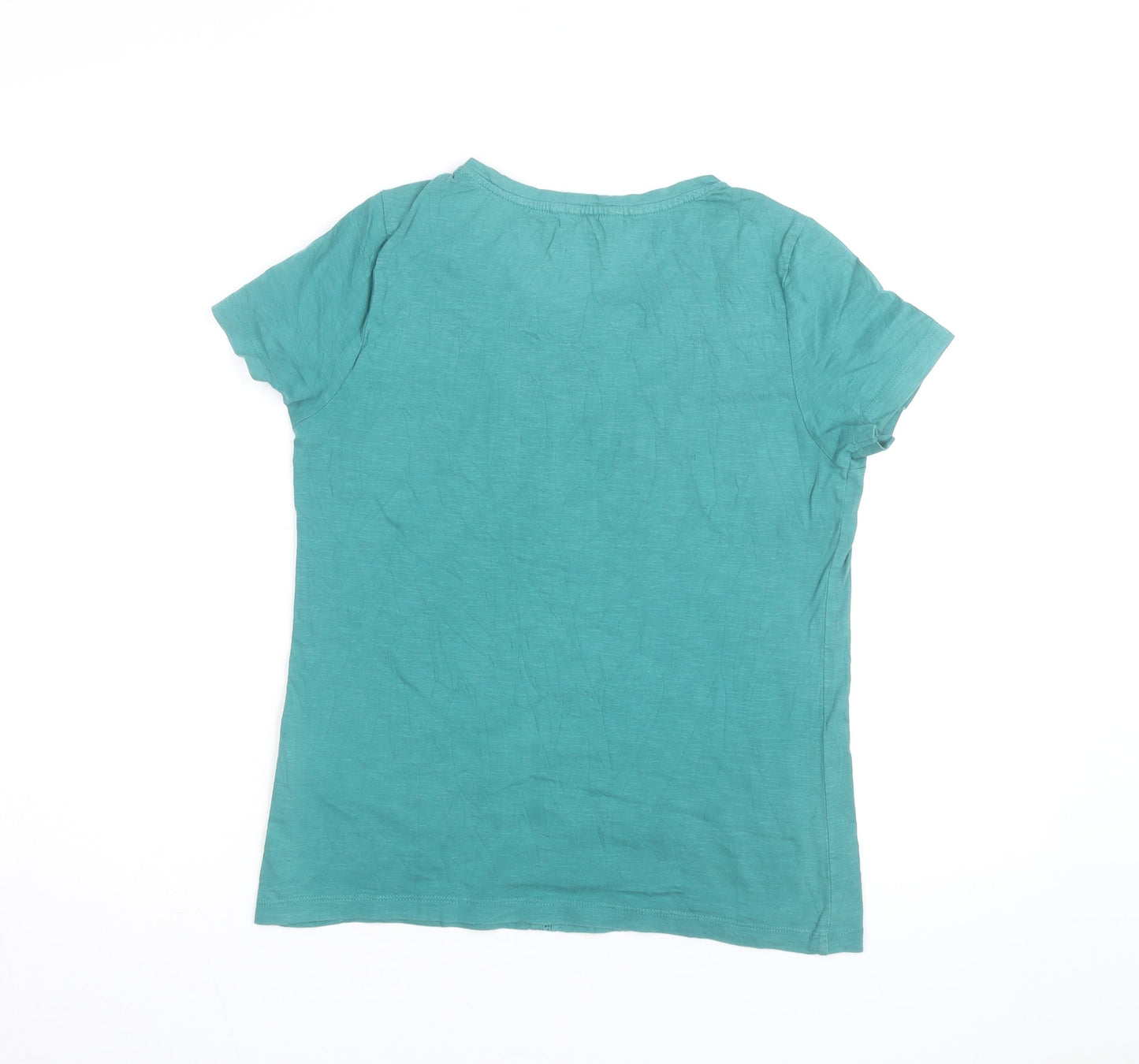 White Stuff Women's Green Cotton Short Sleeve V-Neck T-Shirt Size 10