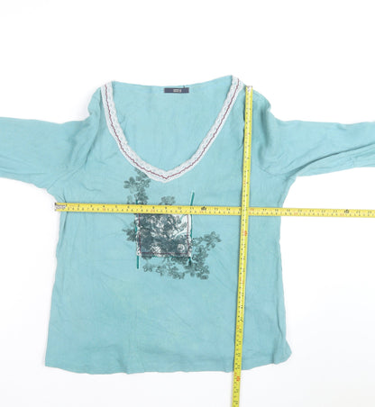 Marks and Spencer Womens Blue Cotton V-Neck Long Sleeve Blouse UK 22