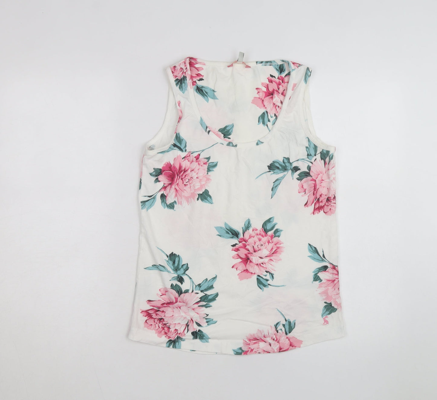 Joules Womens White Floral Cotton Sleeveless Tank Top Size 12