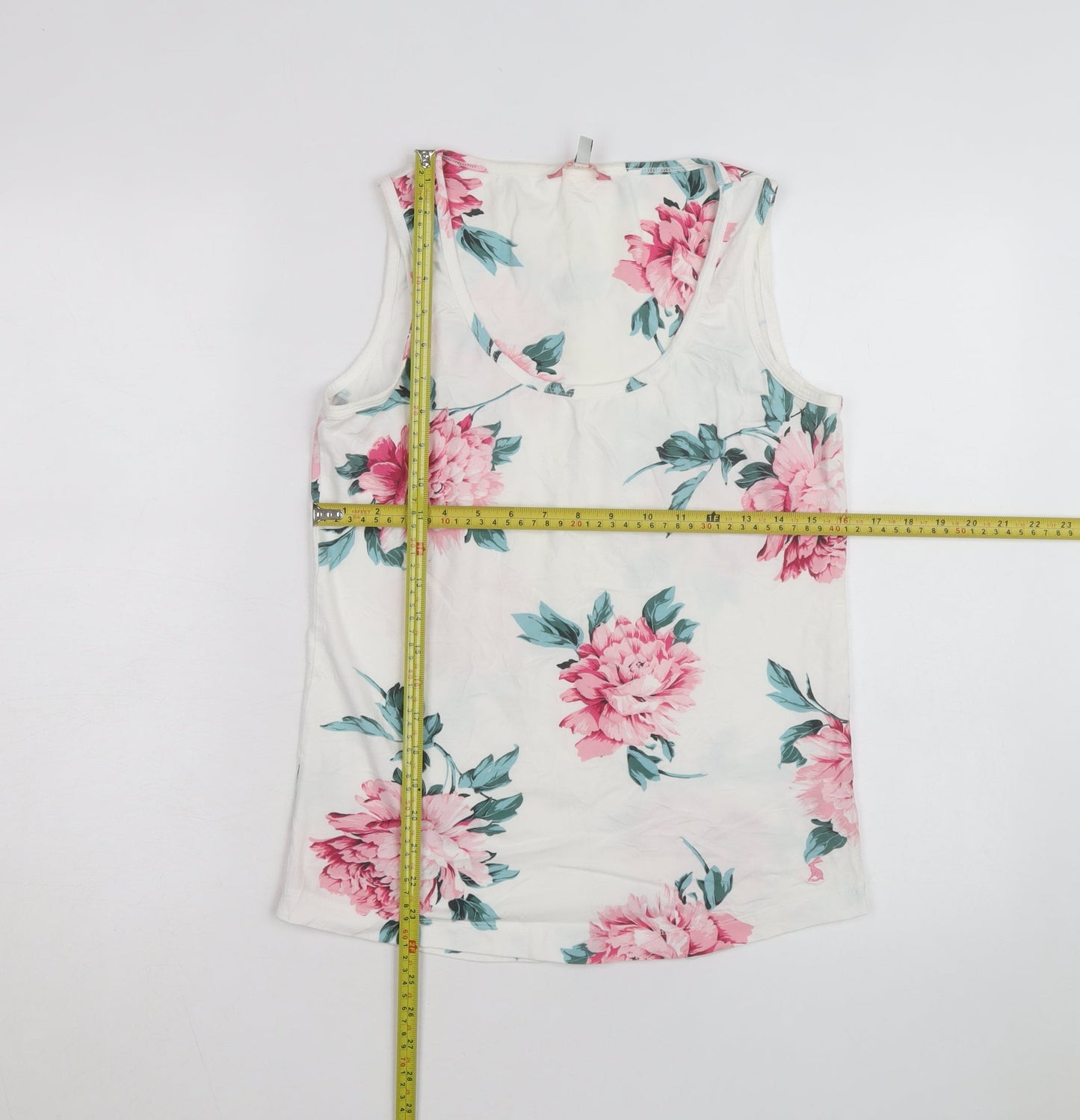 Joules Womens White Floral Cotton Sleeveless Tank Top Size 12