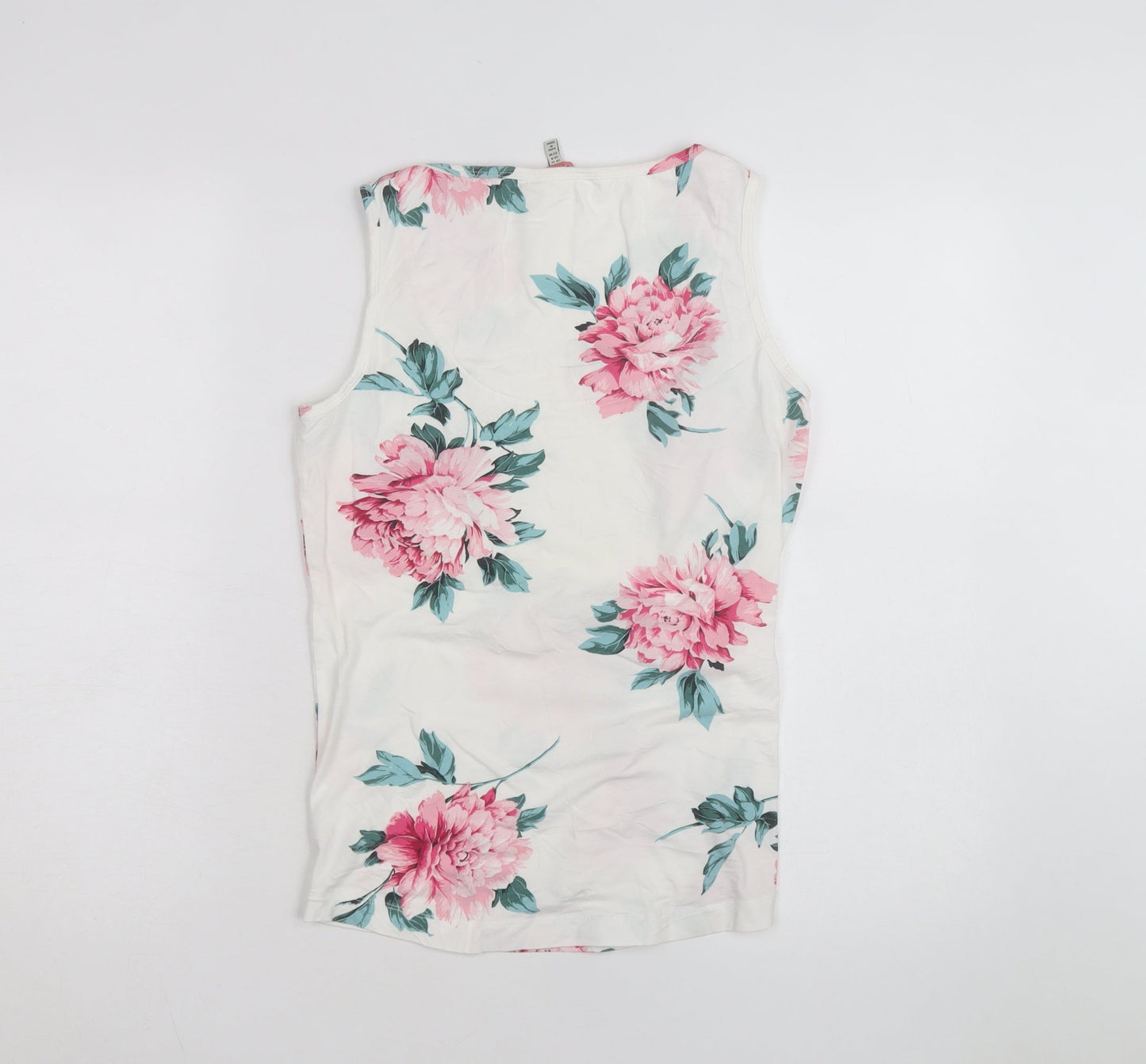 Joules Womens White Floral Cotton Sleeveless Tank Top Size 12