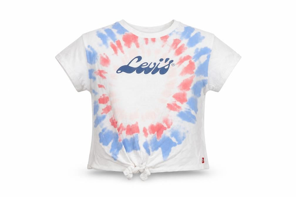 Front view of Levi's girls’ multicoloured tie-dye logo cropped t-shirt 12-13 years