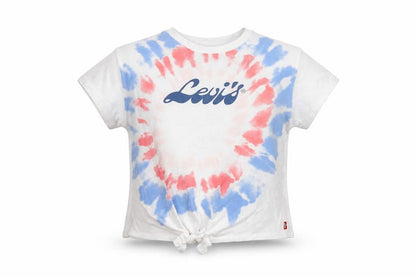 Front view of Levi's girls’ multicoloured tie-dye logo cropped t-shirt 12-13 years