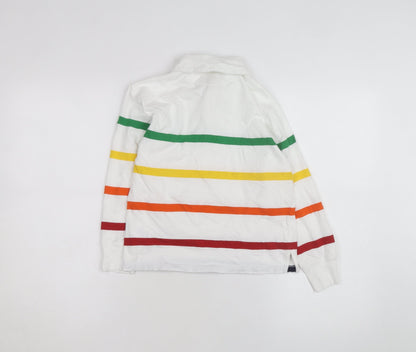 Polo Ralph Lauren Boys White Multicoloured Stripe Long Sleeve Polo Shirt Size 8