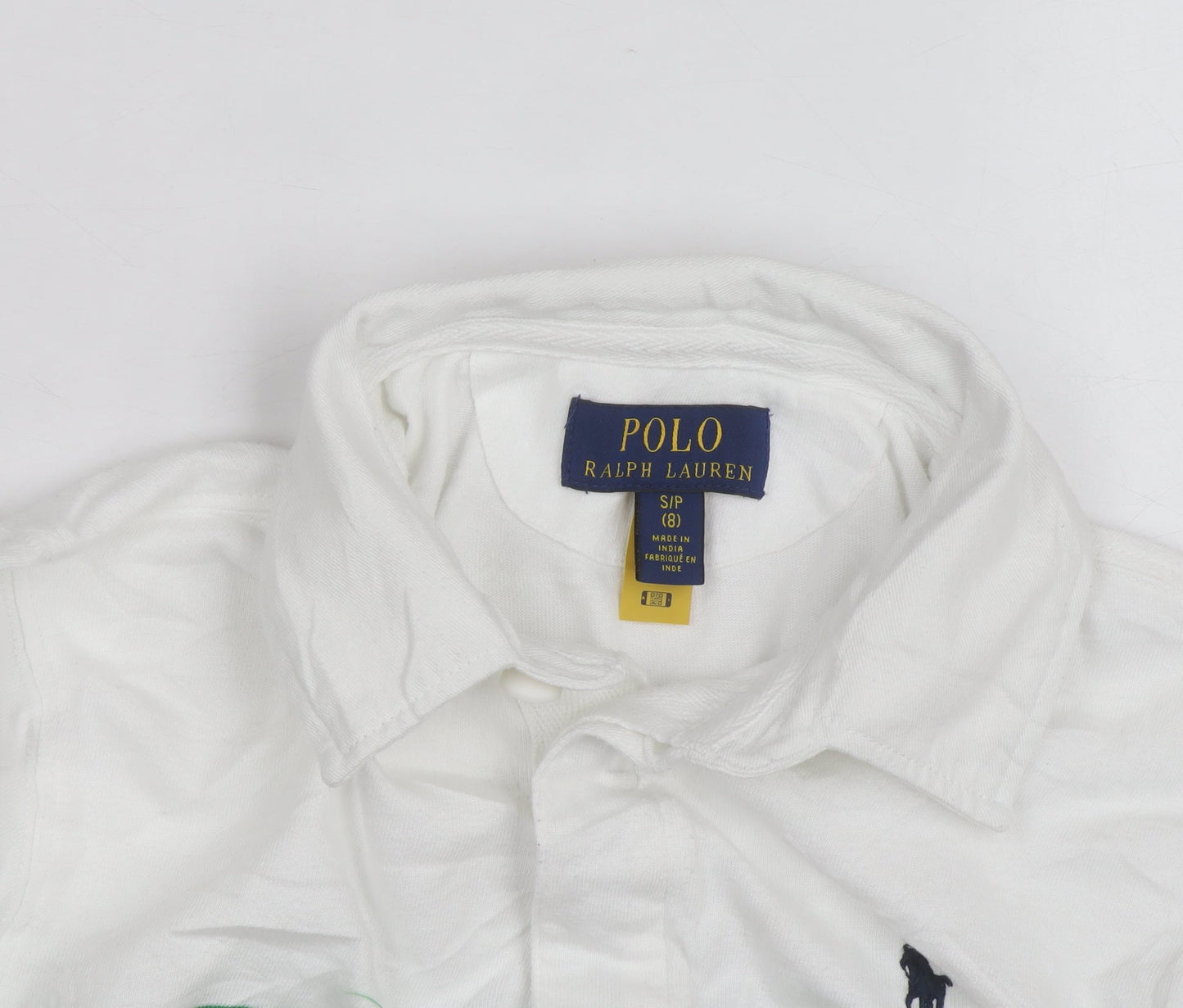 Polo Ralph Lauren Boys White Multicoloured Stripe Long Sleeve Polo Shirt Size 8