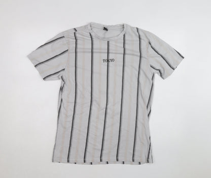 River Island Men's Grey Striped Tokyo T-Shirt Size L