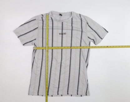 River Island Men's Grey Striped Tokyo T-Shirt Size L