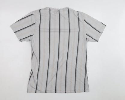 River Island Men's Grey Striped Tokyo T-Shirt Size L