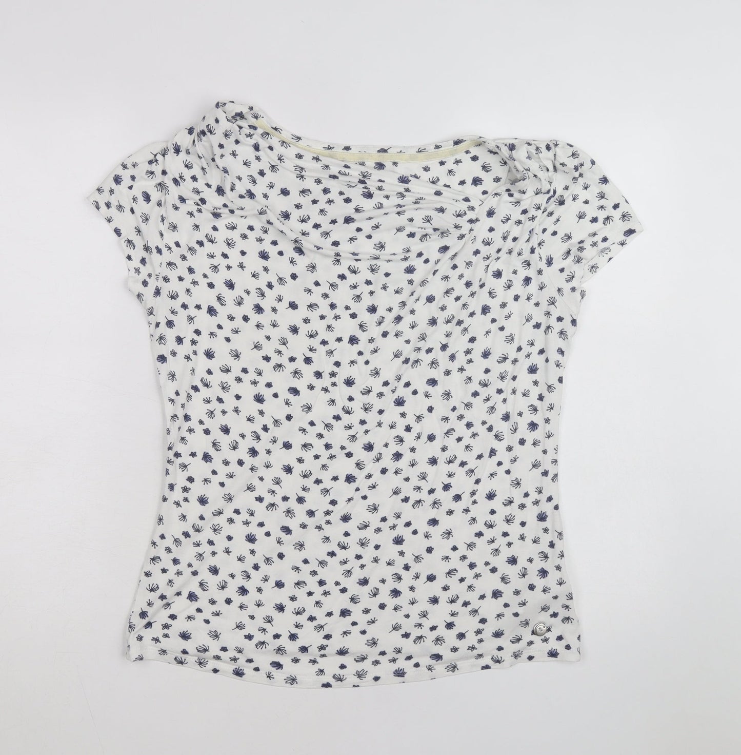 John Rocha Womens White Floral Cowl Neck Jersey Top Size 16