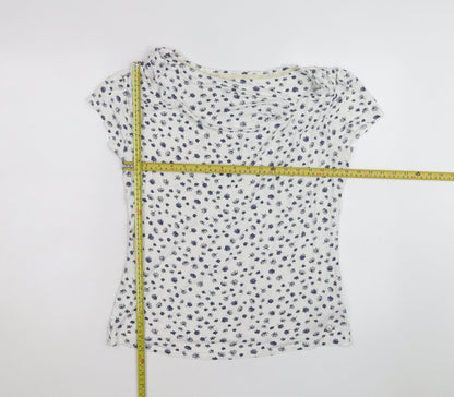 John Rocha Womens White Floral Cowl Neck Jersey Top Size 16