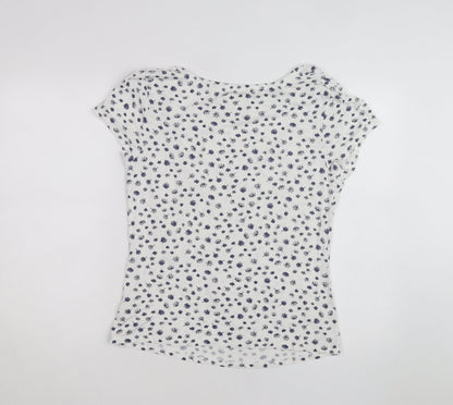 John Rocha Womens White Floral Cowl Neck Jersey Top Size 16