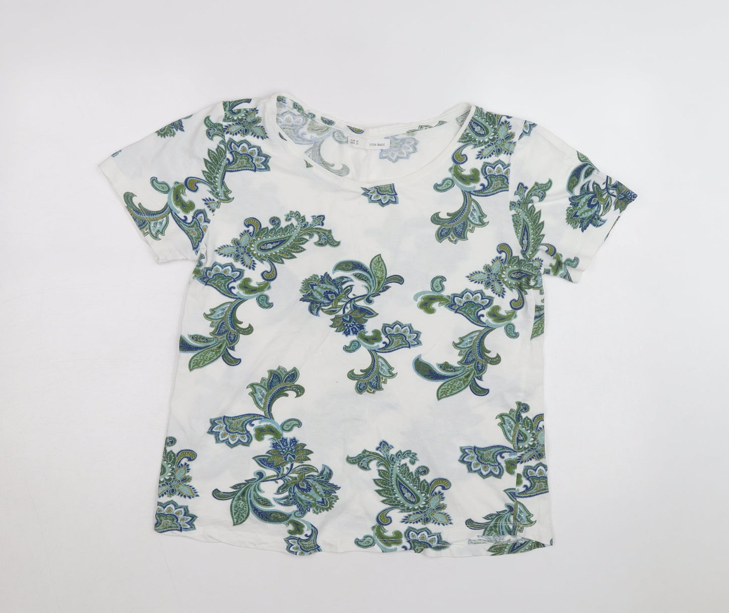 Sfera Women White Floral Paisley Cotton T-Shirt Size L