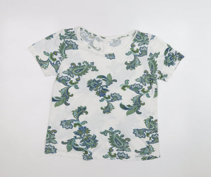 Sfera Women White Floral Paisley Cotton T-Shirt Size L