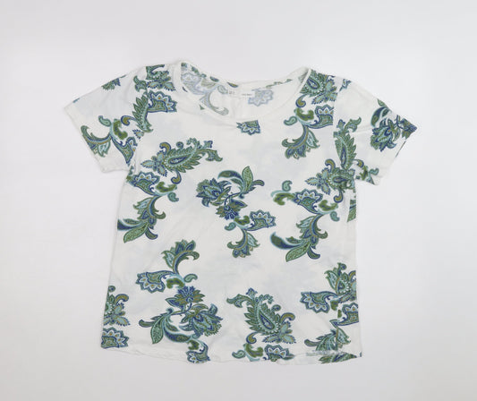 Sfera Women White Floral Paisley Cotton T-Shirt Size L