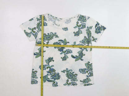 Sfera Women White Floral Paisley Cotton T-Shirt Size L