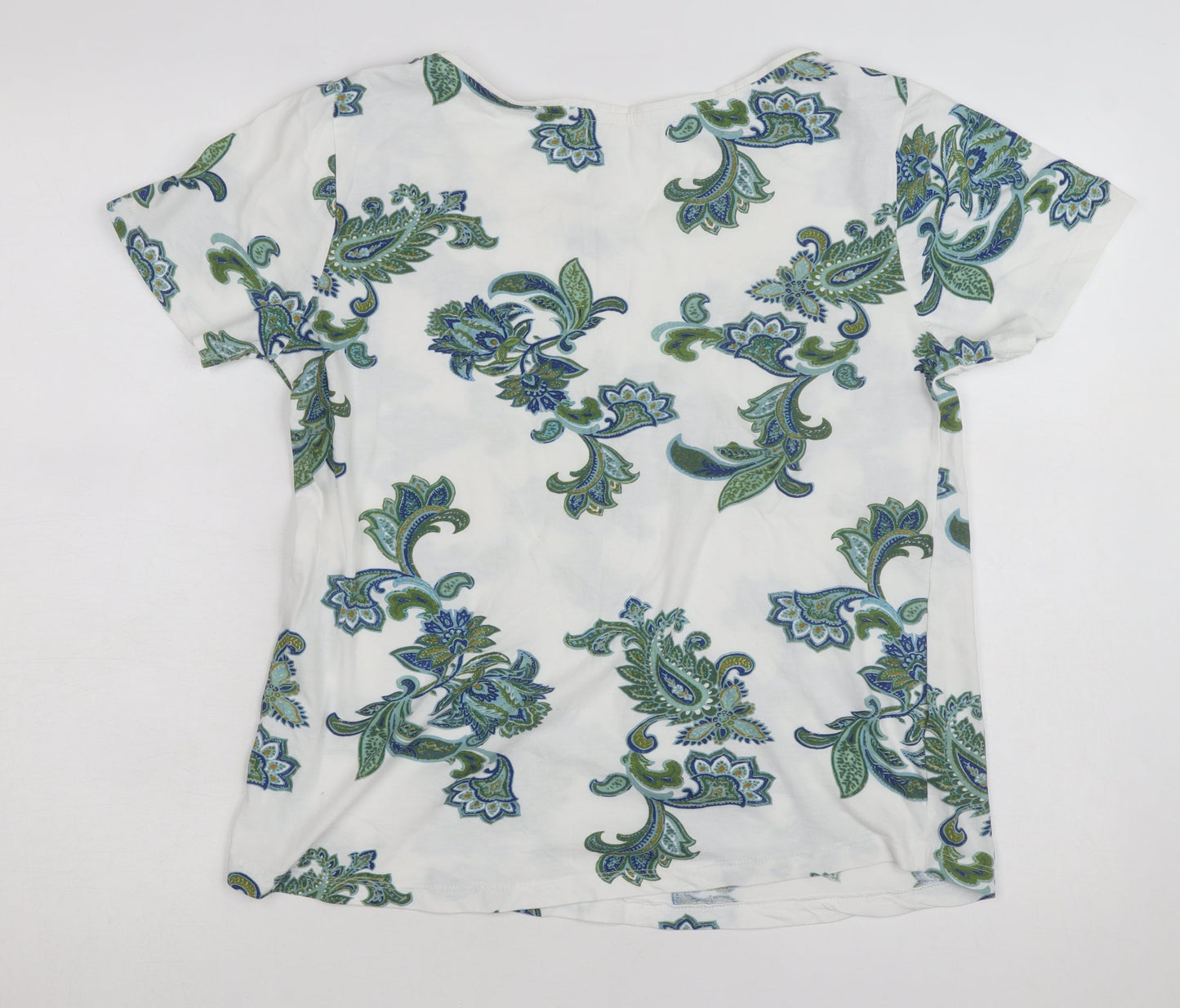 Sfera Women White Floral Paisley Cotton T-Shirt Size L