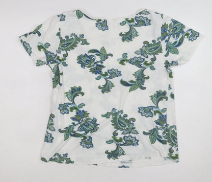 Sfera Women White Floral Paisley Cotton T-Shirt Size L