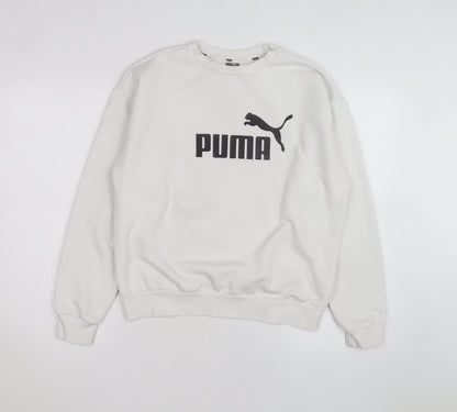 Puma Men's White Crew Neck Logo Sweatshirt M Regular Fit