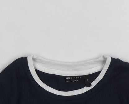 ASOS DESIGN Women’s Blue White Ringer Long Sleeve T-Shirt M