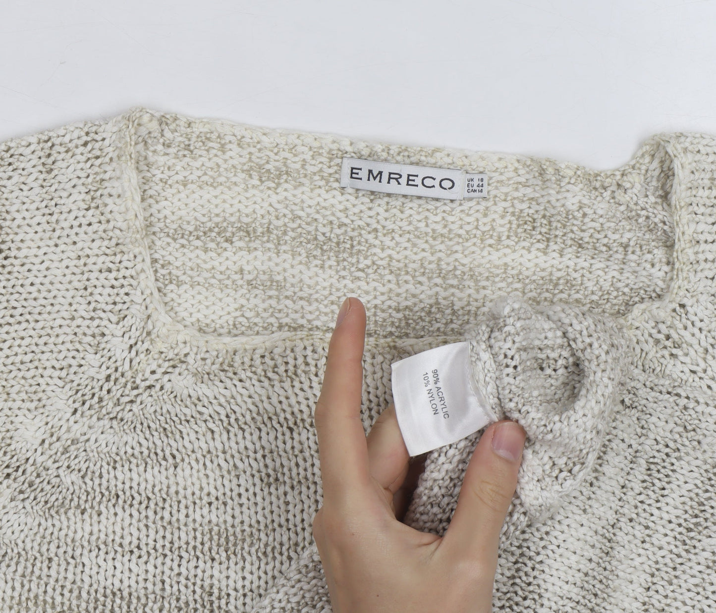 Emreco Women Beige Chunky Knit Pullover Jumper Size 18