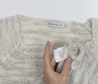 Emreco Women Beige Chunky Knit Pullover Jumper Size 18