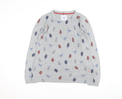 Mantaray Women Grey Bird Print Jumper Size 14 Crew Neck Knit