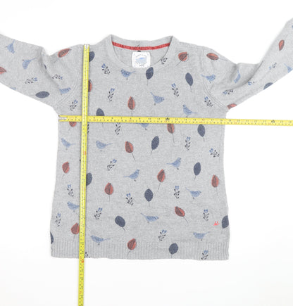 Mantaray Women Grey Bird Print Jumper Size 14 Crew Neck Knit