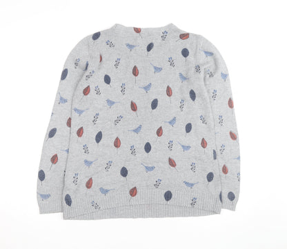 Mantaray Women Grey Bird Print Jumper Size 14 Crew Neck Knit