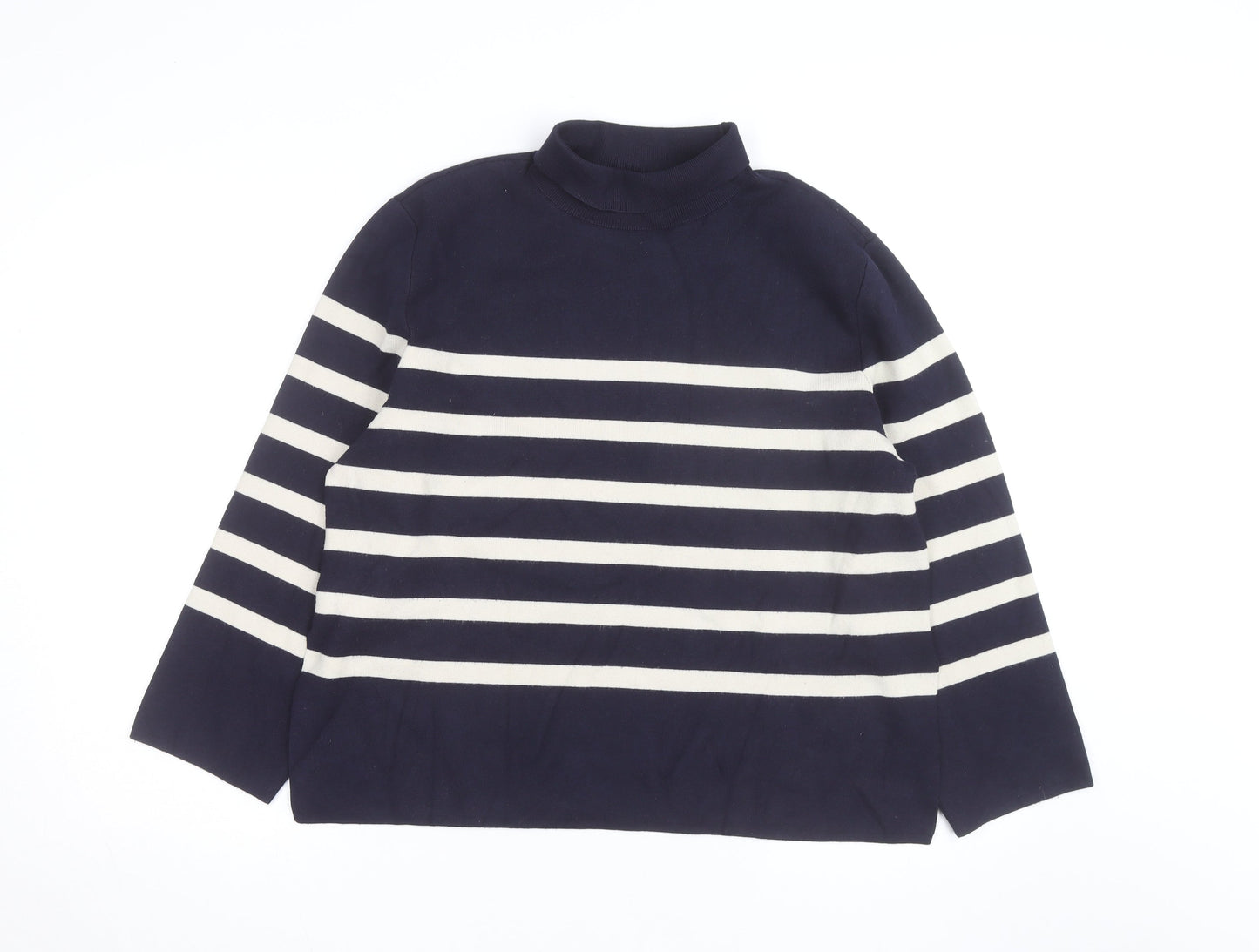 H&M Men's Blue Striped Mock Neck Cotton Knit Jumper Size M