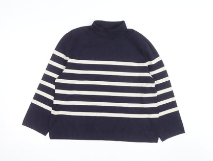 H&M Men's Blue Striped Mock Neck Cotton Knit Jumper Size M