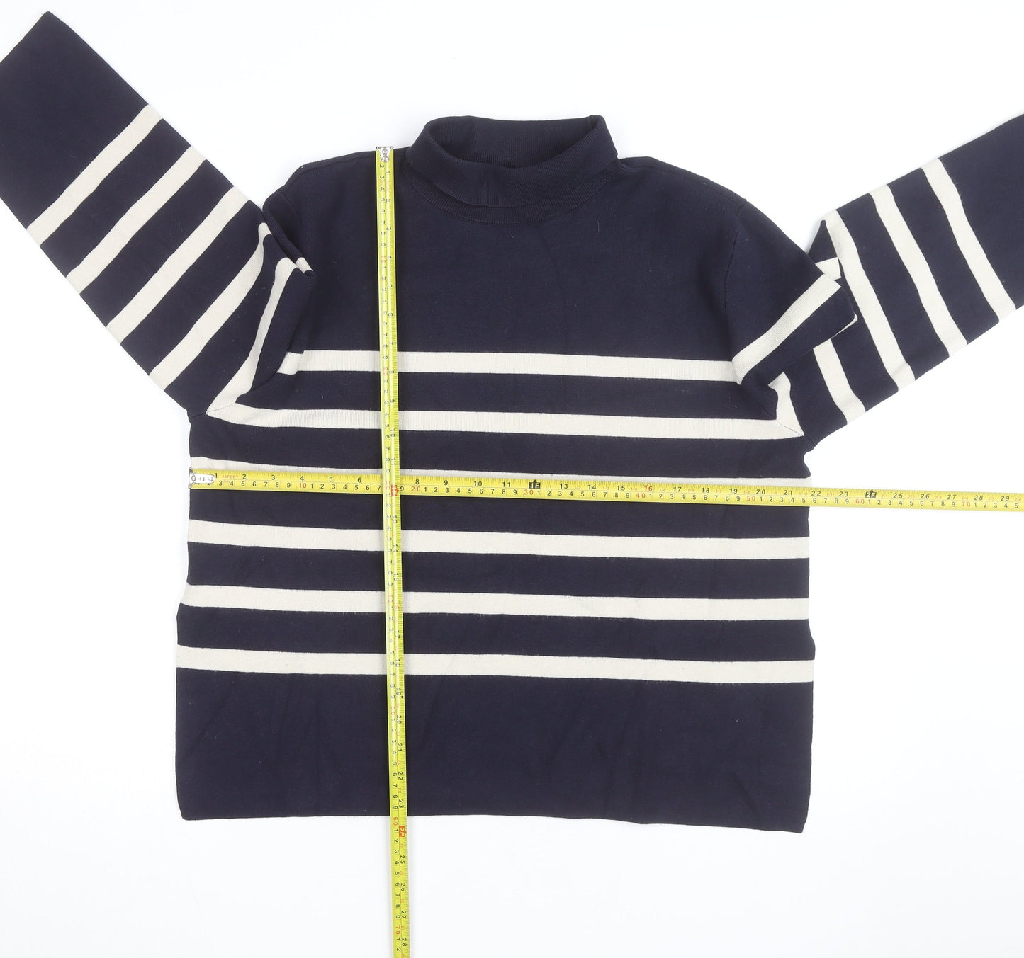 H&M Men's Blue Striped Mock Neck Cotton Knit Jumper Size M
