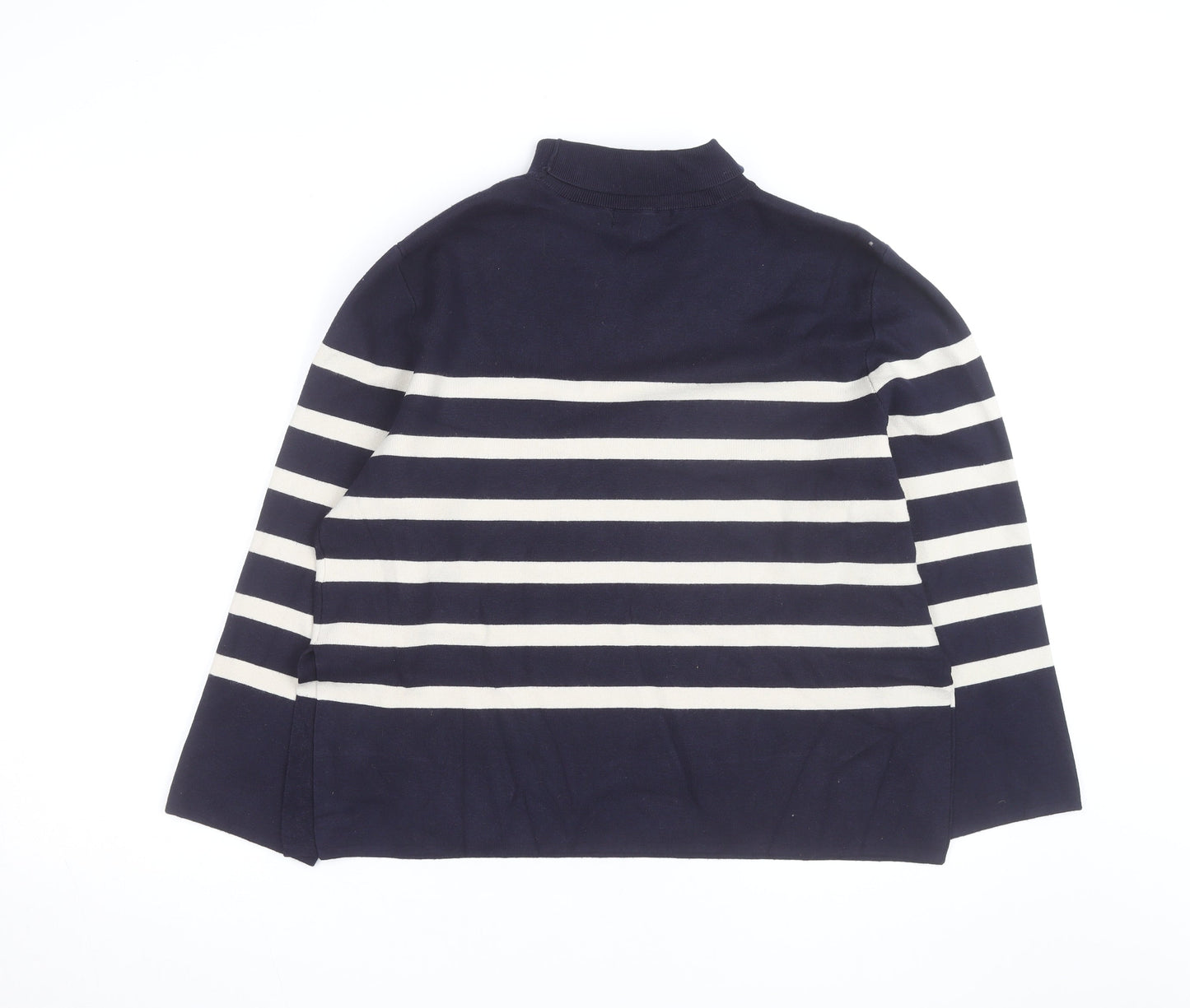 H&M Men's Blue Striped Mock Neck Cotton Knit Jumper Size M