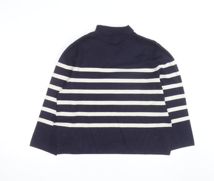 H&M Men's Blue Striped Mock Neck Cotton Knit Jumper Size M