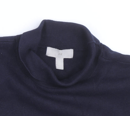 H&M Men's Blue Striped Mock Neck Cotton Knit Jumper Size M
